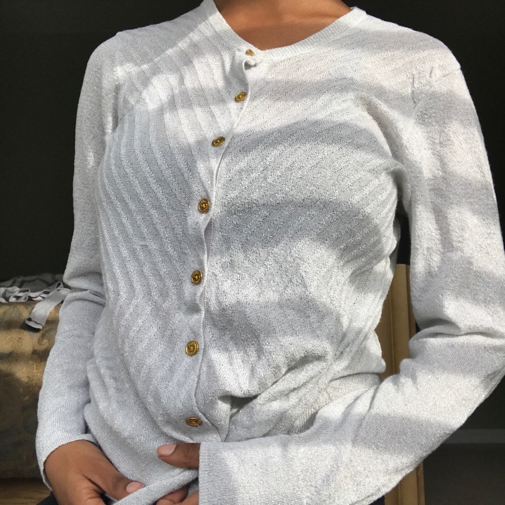 Dana Buchman Silvery Gold Glittery Button Up